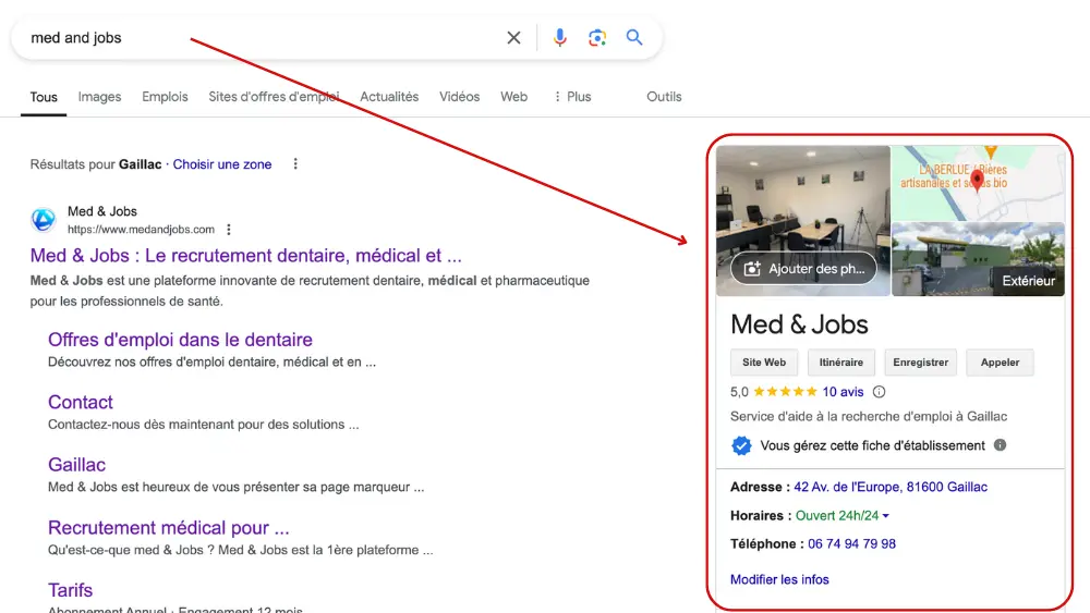 Fiche Google My Business Med & Jobs